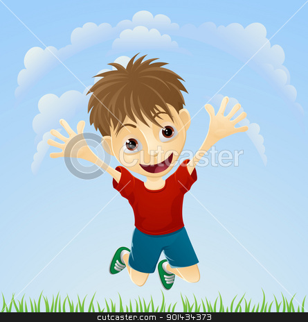 To use this stock image in your creative project, please select the size you need over to the right and click the "Add to Cart" button.
Your downloaded image will come with the Cutcaster watermark removed so don’t worry about the watermark you see on this page. Young happy boy jumping stock vector clipart, Illustration of a young boy happily jumping the air with arms outstretched. by Christos Georghiou