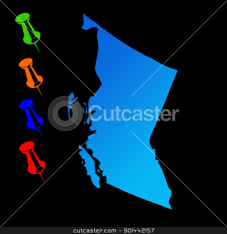 To use this stock image in your creative project, please select the size you need over to the right and click the "Add to Cart" button.
Your downloaded image will come with the Cutcaster watermark removed so don’t worry about the watermark you see on this page. British Columbia travel map stock photo, Canadian state of British Columbia travel map with push pins on black background. by Martin Crowdy