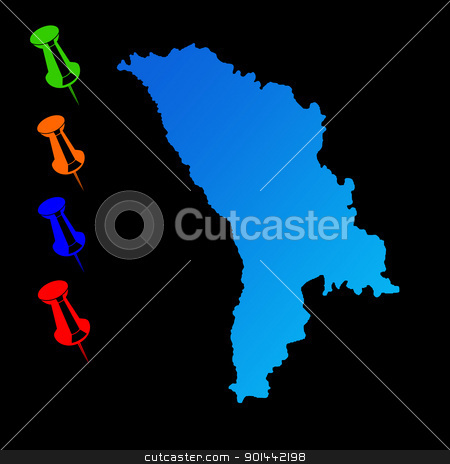To use this stock image in your creative project, please select the size you need over to the right and click the "Add to Cart" button.
Your downloaded image will come with the Cutcaster watermark removed so don’t worry about the watermark you see on this page. Moldova travel map stock photo, Moldova travel map with push pins on black background. by Martin Crowdy