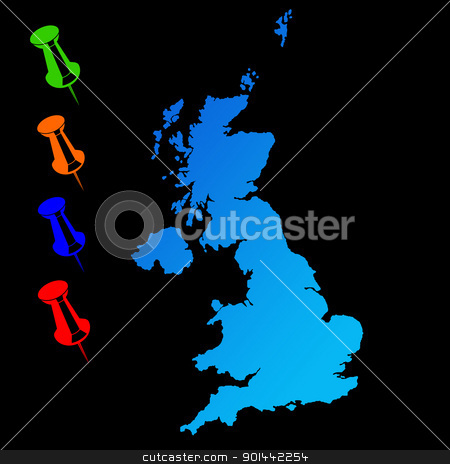 To use this stock image in your creative project, please select the size you need over to the right and click the "Add to Cart" button.
Your downloaded image will come with the Cutcaster watermark removed so don’t worry about the watermark you see on this page. United Kingdom stock photo, United Kingdom travel map with push pins on black background. by Martin Crowdy