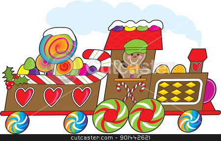 To use this stock image in your creative project, please select the size you need over to the right and click the "Add to Cart" button.
Your downloaded image will come with the Cutcaster watermark removed so don’t worry about the watermark you see on this page. Gingerbread Train stock vector clipart, A gingerbread train with a smiling gingerbread engineer is loaded with candy canes, gum drops and lollipops and rushing towards the Christmas season. by Maria Bell