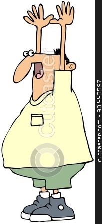 To use this stock image in your creative project, please select the size you need over to the right and click the "Add to Cart" button.
Your downloaded image will come with the Cutcaster watermark removed so don’t worry about the watermark you see on this page. Robbery Victim stock photo, This illustration depicts a man with his hands in the air and looking back. by Dennis Cox