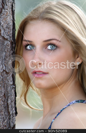 To use this stock image in your creative project, please select the size you need over to the right and click the "Add to Cart" button.
Your downloaded image will come with the Cutcaster watermark removed so don’t worry about the watermark you see on this page. Beautiful Young Blonde Outdoors (2) stock photo, A close-up of a lovely young blonde with captivating eyes outdoors. by Carl Stewart