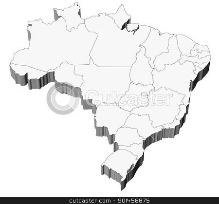 To use this stock image in your creative project, please select the size you need over to the right and click the "Add to Cart" button.
Your downloaded image will come with the Cutcaster watermark removed so don’t worry about the watermark you see on this page. Map of Brazil with states divisions stock photo, Three dimensional map of Brazil with white background by marphotography