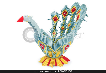To use this stock image in your creative project, please select the size you need over to the right and click the "Add to Cart" button.
Your downloaded image will come with the Cutcaster watermark removed so don’t worry about the watermark you see on this page. Origami Blue Bird stock photo, Origami in the form of yellow, blue and red bird with iridescent tail is isolated on a white background by rezkrr