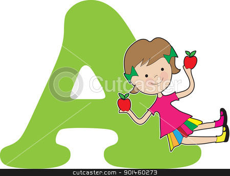 To use this stock image in your creative project, please select the size you need over to the right and click the "Add to Cart" button.
Your downloaded image will come with the Cutcaster watermark removed so don’t worry about the watermark you see on this page. Alphabet Girl A stock vector clipart, A young girl holding apples to stand for the letter A by Maria Bell