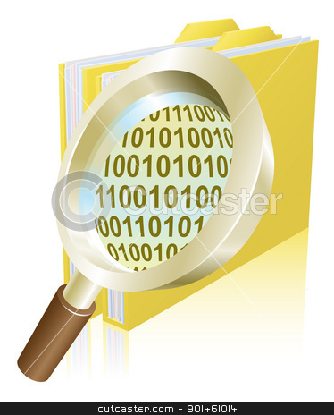 To use this stock image in your creative project, please select the size you need over to the right and click the "Add to Cart" button.
Your downloaded image will come with the Cutcaster watermark removed so don’t worry about the watermark you see on this page. Magnifying glass binary data file folder concept stock vector clipart, Conceptual illustration of magnifying glass searching binary data file folder by Christos Georghiou
