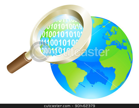 To use this stock image in your creative project, please select the size you need over to the right and click the "Add to Cart" button.
Your downloaded image will come with the Cutcaster watermark removed so don’t worry about the watermark you see on this page. Magnifying glass binary data world globe concept stock vector clipart, Conceptual illustration of magnifying glass binary data world globe by Christos Georghiou