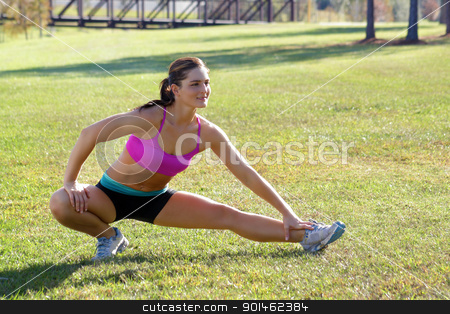 To use this stock image in your creative project, please select the size you need over to the right and click the "Add to Cart" button.
Your downloaded image will come with the Cutcaster watermark removed so don’t worry about the watermark you see on this page. Beautiful Brunette Ahtlete Stretches Outdoors (5) stock photo, A lovely young brunette with remarkable abdominal musculature does stretching and warm-up outdoors. by Carl Stewart