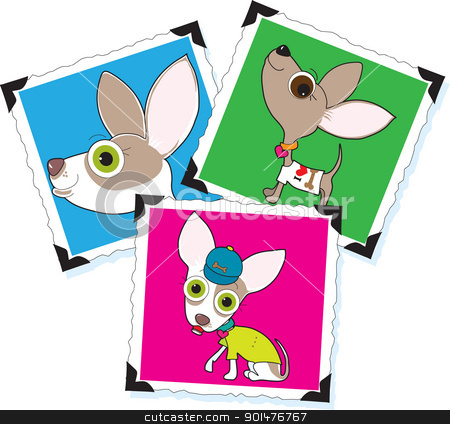 To use this stock image in your creative project, please select the size you need over to the right and click the "Add to Cart" button.
Your downloaded image will come with the Cutcaster watermark removed so don’t worry about the watermark you see on this page. Chihuahua Photographs stock vector clipart, Three different photographs of a Chihuahua, each pasted on a white background using old fashioned black photo corners. by Maria Bell