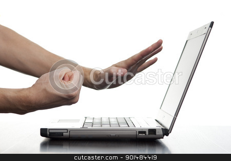 To use this stock image in your creative project, please select the size you need over to the right and click the "Add to Cart" button.
Your downloaded image will come with the Cutcaster watermark removed so don’t worry about the watermark you see on this page. Angry Man Threatening Computer stock photo, An angry man threatens his laptop computer with his fist, studio on white by Stephen Gibson