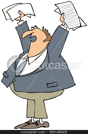 To use this stock image in your creative project, please select the size you need over to the right and click the "Add to Cart" button.
Your downloaded image will come with the Cutcaster watermark removed so don’t worry about the watermark you see on this page. Upset Man Holding Papers Up stock photo, This illustration depicts an upset businessman holding papers up in the air. by Dennis Cox