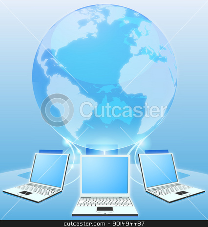 To use this stock image in your creative project, please select the size you need over to the right and click the "Add to Cart" button.
Your downloaded image will come with the Cutcaster watermark removed so don’t worry about the watermark you see on this page. Computer network world concept stock vector clipart, Laptop computers connected via world globe network internet computing concept by Christos Georghiou
