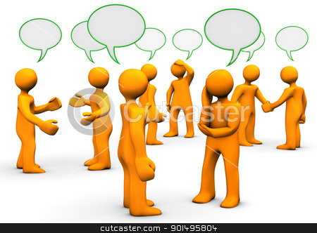 To use this stock image in your creative project, please select the size you need over to the right and click the "Add to Cart" button.
Your downloaded image will come with the Cutcaster watermark removed so don’t worry about the watermark you see on this page. Forum stock photo, Orange cartoons with green speak bubbles, on white background. by Alexander Limbach