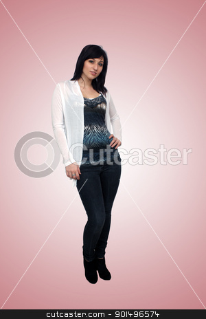 To use this stock image in your creative project, please select the size you need over to the right and click the "Add to Cart" button.
Your downloaded image will come with the Cutcaster watermark removed so don’t worry about the watermark you see on this page. Beautiful Young Casual Hostess (4) stock photo, A full-length shot of a lovely young fashion model or hostess. Generous copyspace. by Carl Stewart