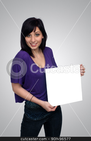 To use this stock image in your creative project, please select the size you need over to the right and click the "Add to Cart" button.
Your downloaded image will come with the Cutcaster watermark removed so don’t worry about the watermark you see on this page. Beautiful Young Casual Hostess (7) stock photo, A full-length shot of a lovely young woman, holding a blank white card for your graphic or text. Generous copyspace. by Carl Stewart