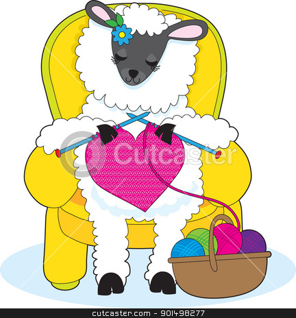 To use this stock image in your creative project, please select the size you need over to the right and click the "Add to Cart" button.
Your downloaded image will come with the Cutcaster watermark removed so don’t worry about the watermark you see on this page. Sheep Knitting Heart stock vector clipart, A ewe is in a yellow armchair, knitting a big red heart. by Maria Bell