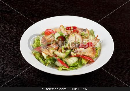 To use this stock image in your creative project, please select the size you need over to the right and click the "Add to Cart" button.
Your downloaded image will come with the Cutcaster watermark removed so don’t worry about the watermark you see on this page. Salad of smoked eel stock photo, Salad of smoked eel, lettuce,Chinese cabbage and vegetables by olinchuk