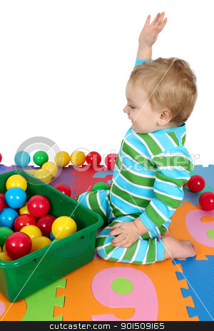 To use this stock image in your creative project, please select the size you need over to the right and click the "Add to Cart" button.
Your downloaded image will come with the Cutcaster watermark removed so don’t worry about the watermark you see on this page. Toddler fun stock photo, Cute blond toddler playing on a number mat with balls by Vanessa Van Rensburg
