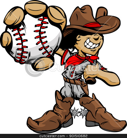 To use this stock image in your creative project, please select the size you need over to the right and click the "Add to Cart" button.
Your downloaded image will come with the Cutcaster watermark removed so don’t worry about the watermark you see on this page. Cartoon Cowboy Kid Baseball Player Holding Ball stock vector clipart, Baseball Cartoon Boy Cowboy Holding Bat Vector Illustration by chromaco