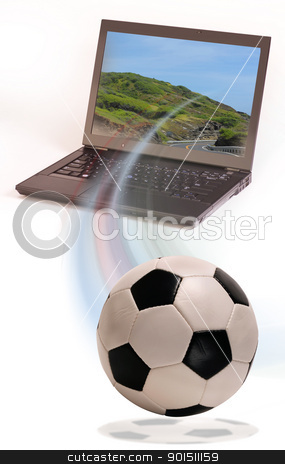 To use this stock image in your creative project, please select the size you need over to the right and click the "Add to Cart" button.
Your downloaded image will come with the Cutcaster watermark removed so don’t worry about the watermark you see on this page. Soccer stock photo, Soccer and Computer by WScott