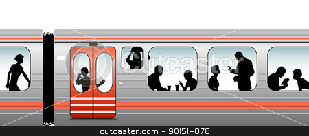 To use this stock image in your creative project, please select the size you need over to the right and click the "Add to Cart" button.
Your downloaded image will come with the Cutcaster watermark removed so don’t worry about the watermark you see on this page. Train stock vector clipart, Editable vector illustration of passengers on a train by Robert Adrian Hillman
