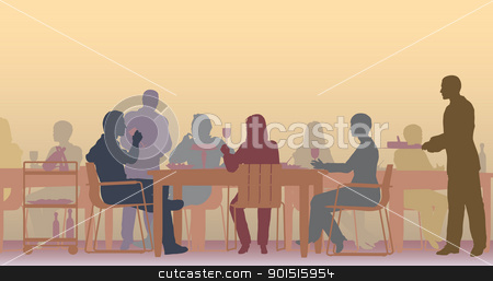 To use this stock image in your creative project, please select the size you need over to the right and click the "Add to Cart" button.
Your downloaded image will come with the Cutcaster watermark removed so don’t worry about the watermark you see on this page. Toned restaurant stock vector clipart, Editable vector scene of people eating in a restaurant by Robert Adrian Hillman