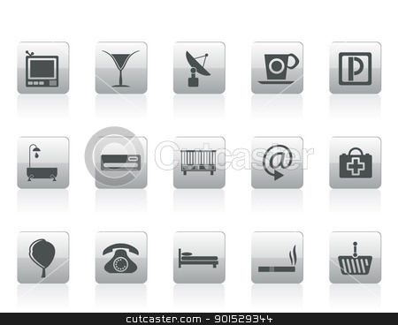 To use this stock image in your creative project, please select the size you need over to the right and click the "Add to Cart" button.
Your downloaded image will come with the Cutcaster watermark removed so don’t worry about the watermark you see on this page. Hotel and motel icons stock vector clipart, Hotel and motel icons - Vector icon Set by Stoyan Haytov