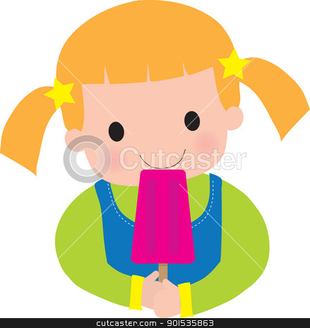 To use this stock image in your creative project, please select the size you need over to the right and click the "Add to Cart" button.
Your downloaded image will come with the Cutcaster watermark removed so don’t worry about the watermark you see on this page. Little Girl Popsicle stock vector clipart, This is a very colorful illustration, of a little girl eating a popsicle. by Maria Bell