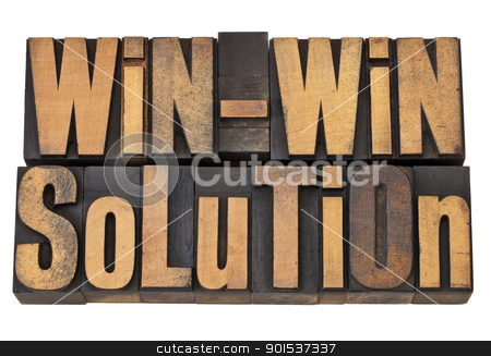 To use this stock image in your creative project, please select the size you need over to the right and click the "Add to Cart" button.
Your downloaded image will come with the Cutcaster watermark removed so don’t worry about the watermark you see on this page. win-win solution in letterpress stock photo, win-win solution - negotiation or conflict resolution concept - isolated words in vintage wood type by Marek Uliasz
