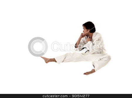 To use this stock image in your creative project, please select the size you need over to the right and click the "Add to Cart" button.
Your downloaded image will come with the Cutcaster watermark removed so don’t worry about the watermark you see on this page. karate flying kick young male fighter isolated on white background. stock photo, karate flying kick young male fighter isolated on white background. by Daniel Garcia Mata