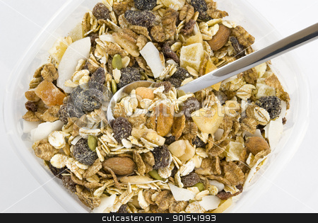 To use this stock image in your creative project, please select the size you need over to the right and click the "Add to Cart" button.
Your downloaded image will come with the Cutcaster watermark removed so don’t worry about the watermark you see on this page. Multi fruit and nut muesli stock photo, Multi fruit and nut muesli with silver spoon arranged in plastic box and isolated on white background by Tiramisu Studio