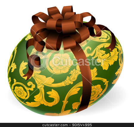 To use this stock image in your creative project, please select the size you need over to the right and click the "Add to Cart" button.
Your downloaded image will come with the Cutcaster watermark removed so don’t worry about the watermark you see on this page. Luxury Ornate Easter Egg With Bow stock vector clipart, A luxury green Easter egg with ornate gold pattern and brown bow by Christos Georghiou