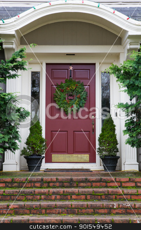 To use this stock image in your creative project, please select the size you need over to the right and click the "Add to Cart" button.
Your downloaded image will come with the Cutcaster watermark removed so don’t worry about the watermark you see on this page. Magenta Door with Wreath stock photo, Magenta Door with Wreath on gray home with mossy red brick steps by bobkeenan