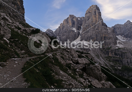 To use this stock image in your creative project, please select the size you need over to the right and click the "Add to Cart" button.
Your downloaded image will come with the Cutcaster watermark removed so don’t worry about the watermark you see on this page. Hiking trail in the Italian Dolomites stock photo, Hiking trail leading to Tosa Peak in the Italian Dolomites. Alps, Italy by Alessandro Rizzolli