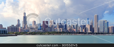 To use this stock image in your creative project, please select the size you need over to the right and click the "Add to Cart" button.
Your downloaded image will come with the Cutcaster watermark removed so don’t worry about the watermark you see on this page. Chicago skyline over Lake Michigan stock photo, Chicago skyline panorama with skyscrapers over Lake Michigan with cloudy blue sky. by rabbit75_cut