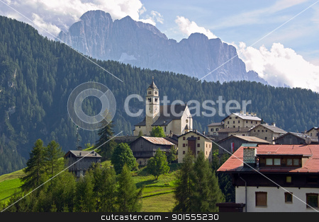 To use this stock image in your creative project, please select the size you need over to the right and click the "Add to Cart" button.
Your downloaded image will come with the Cutcaster watermark removed so don’t worry about the watermark you see on this page. Villagrande Town / Il paese di Villagrande stock photo, On the hilltop the church, on the background the Civetta Mountain / Sulla sommità del colle la chiesa, sullo sfondo il Monte Civetta by emiliano beltrani