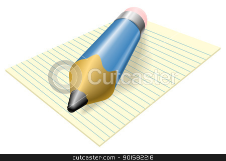 To use this stock image in your creative project, please select the size you need over to the right and click the "Add to Cart" button.
Your downloaded image will come with the Cutcaster watermark removed so don’t worry about the watermark you see on this page. Pencil and paper stock vector clipart, Illustration of a blue pencil with eraser on a pad of lined paper by Christos Georghiou