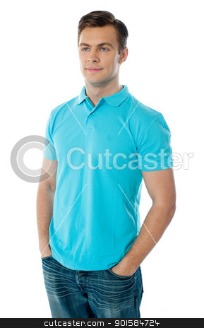 To use this stock image in your creative project, please select the size you need over to the right and click the "Add to Cart" button.
Your downloaded image will come with the Cutcaster watermark removed so don’t worry about the watermark you see on this page. Portrait of a casual young man stock photo, Casual young man standing with his hands in his pocket against white background by Ishay Botbol