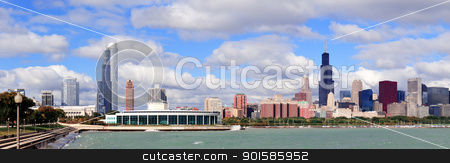 To use this stock image in your creative project, please select the size you need over to the right and click the "Add to Cart" button.
Your downloaded image will come with the Cutcaster watermark removed so don’t worry about the watermark you see on this page. Chicago skyline over Lake Michigan stock photo, Chicago skyline panorama with skyscrapers over Lake Michigan with cloudy blue sky. by rabbit75_cut