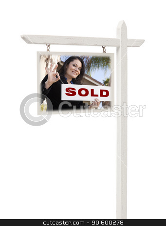 To use this stock image in your creative project, please select the size you need over to the right and click the "Add to Cart" button.
Your downloaded image will come with the Cutcaster watermark removed so don’t worry about the watermark you see on this page. Real Estate Sign with Female Agent and Sold Sign stock photo, Isolated Real Estate Sign with Clipping Path - Hispanic Female Agent and Sold Sign. by Andy Dean
