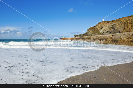 To use this stock image in your creative project, please select the size you need over to the right and click the "Add to Cart" button.
Your downloaded image will come with the Cutcaster watermark removed so don’t worry about the watermark you see on this page. Portreath beach waves breaking, Cornwall UK. stock photo, Portreath beach waves breaking, Cornwall UK. by Stephen Rees