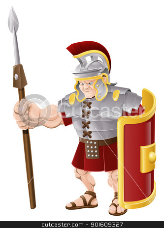 To use this stock image in your creative project, please select the size you need over to the right and click the "Add to Cart" button.
Your downloaded image will come with the Cutcaster watermark removed so don’t worry about the watermark you see on this page. Strong Roman Soldier Illustration stock vector clipart, Illustration of strong looking Roman soldier with spear and shield by Christos Georghiou