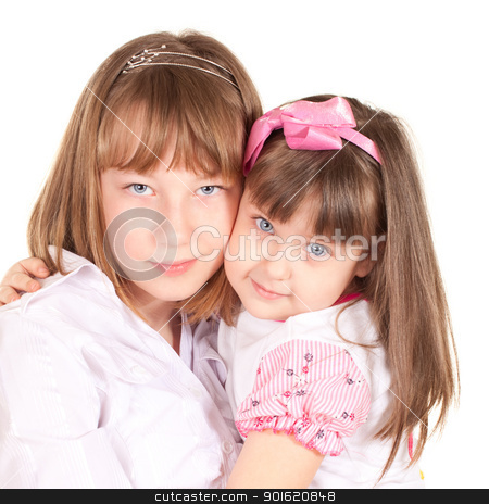 To use this stock image in your creative project, please select the size you need over to the right and click the "Add to Cart" button.
Your downloaded image will come with the Cutcaster watermark removed so don’t worry about the watermark you see on this page. Cute Sisters stock photo, cute little sisters portrait, close up, isolated on white by Petr Malyshev