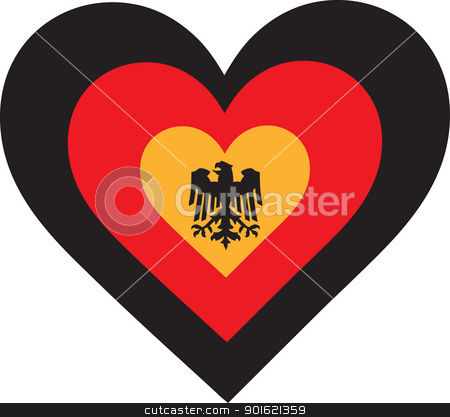 To use this stock image in your creative project, please select the size you need over to the right and click the "Add to Cart" button.
Your downloaded image will come with the Cutcaster watermark removed so don’t worry about the watermark you see on this page. Germany Heart stock vector clipart, A concentric, heart shaped design, with national symbolism evocative of Germany. by Maria Bell