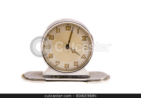 To use this stock image in your creative project, please select the size you need over to the right and click the "Add to Cart" button.
Your downloaded image will come with the Cutcaster watermark removed so don’t worry about the watermark you see on this page. Ancient vintage retro clock minute four isolated stock photo, Ancient vintage retro metal clock show few minute past four isolated on white background. by sauletas