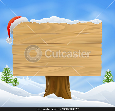 To use this stock image in your creative project, please select the size you need over to the right and click the "Add to Cart" button.
Your downloaded image will come with the Cutcaster watermark removed so don’t worry about the watermark you see on this page. Christmas Santa hat sign background stock vector clipart, Illustration of wooden Christmas sign with snow and Santa hat hanging from it against a winter landscape. by Christos Georghiou