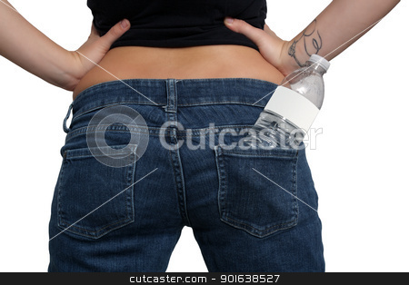 To use this stock image in your creative project, please select the size you need over to the right and click the "Add to Cart" button.
Your downloaded image will come with the Cutcaster watermark removed so don’t worry about the watermark you see on this page. Bottle of Water in a Female Back Pocket (2) stock photo, A bottle of water with a blank white label is tucked in the back pocket of the jeans of a young female. by Carl Stewart