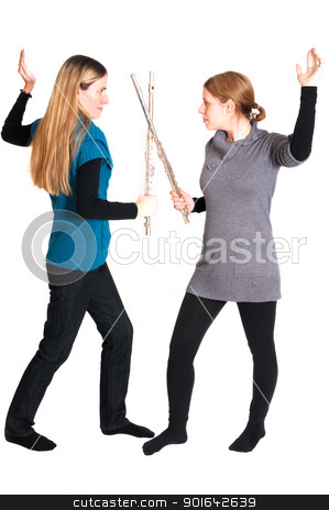 To use this stock image in your creative project, please select the size you need over to the right and click the "Add to Cart" button.
Your downloaded image will come with the Cutcaster watermark removed so don’t worry about the watermark you see on this page. Rivalry stock photo, Rivalry between two young women with transverse flute isolated on white background. by www.ericfahrner.com