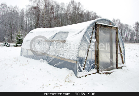 To use this stock image in your creative project, please select the size you need over to the right and click the "Add to Cart" button.
Your downloaded image will come with the Cutcaster watermark removed so don’t worry about the watermark you see on this page. wooden diy homemade greenhouse polythene snow stock photo, wooden diy homemade greenhouse covered with polythene and snow in winter. by sauletas